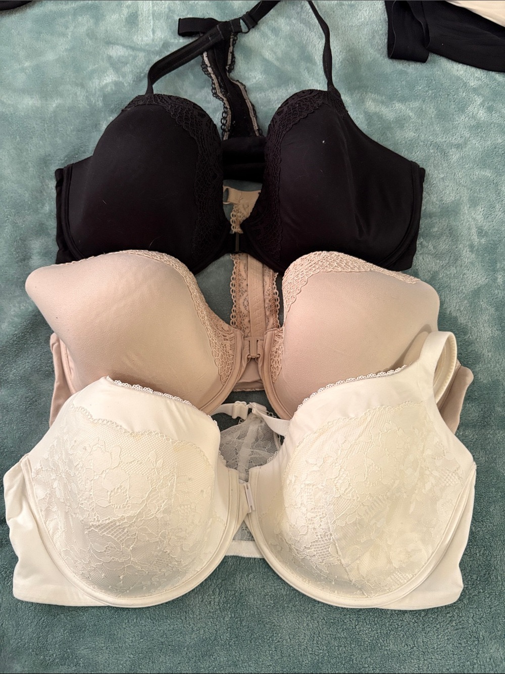 Victoria’s Secret 3-Pack Women's Lace Trim T-Shirt Bras in Black, Tan, Ivory